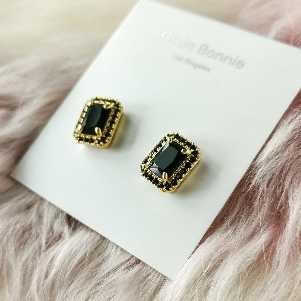 Alicia Bonnie Gold Aurora Black Crystal Stud Earrings - Picture 3 of 3